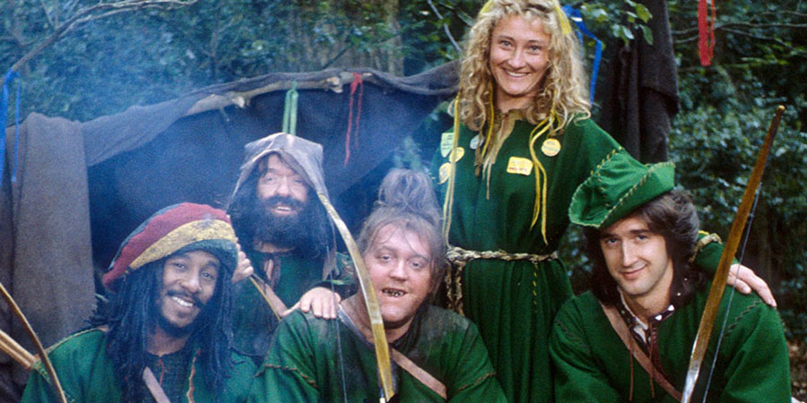 Maid Marian And Her Merry Men. Image shows from L to R: Barrington (Danny John-Jules), Little Ron (Mike Edmonds), Rabies (Howard Lew Lewis), Maid Marian (Kate Lonergan), Robin (Adam Morris). Copyright: BBC. Maid Marian And Her Merry Men. Image shows from L to R: Barrington (Danny John-Jules), Little Ron (Mike Edmonds), Rabies (Howard Lew Lewis), Maid Marian (Kate Lonergan), Robin (Adam Morris). Copyright: BBC.
