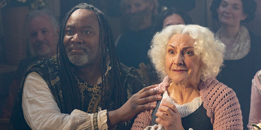 Man & Witch: The Dance Of A Thousand Steps. Image shows from L to R: Reginald D Hunter, Pauline McLynn. Man & Witch: The Dance Of A Thousand Steps. Image shows from L to R: Reginald D Hunter, Pauline McLynn.