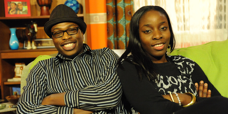Meet The Adebanjos. Image shows from L to R: Andrew Osayemi, Debra Odutuyo. Copyright: MTA Productions. Meet The Adebanjos. Image shows from L to R: Andrew Osayemi, Debra Odutuyo. Copyright: MTA Productions.