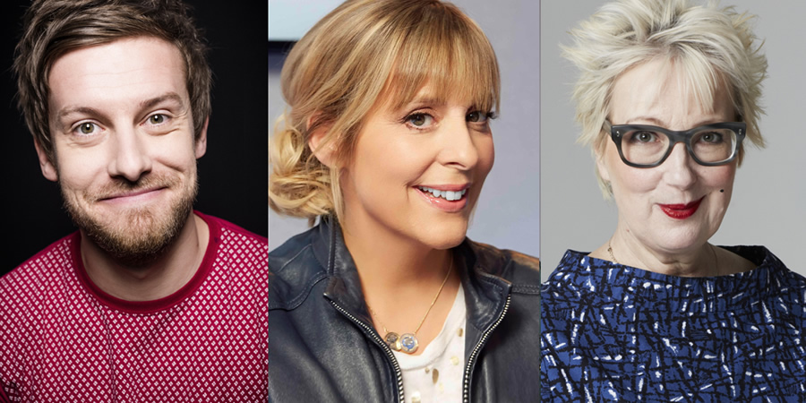 Mind The Gap. Image shows from L to R: Chris Ramsey, Mel Giedroyc, Jenny Eclair. Mind The Gap. Image shows from L to R: Chris Ramsey, Mel Giedroyc, Jenny Eclair.