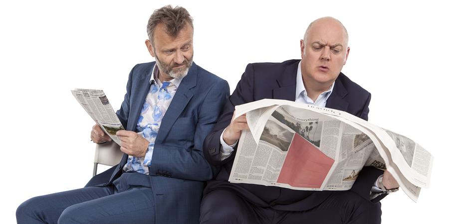 Mock The Week. Image shows from L to R: Hugh Dennis, Dara O Briain. Copyright: Angst Productions. Mock The Week. Image shows from L to R: Hugh Dennis, Dara O Briain. Copyright: Angst Productions.