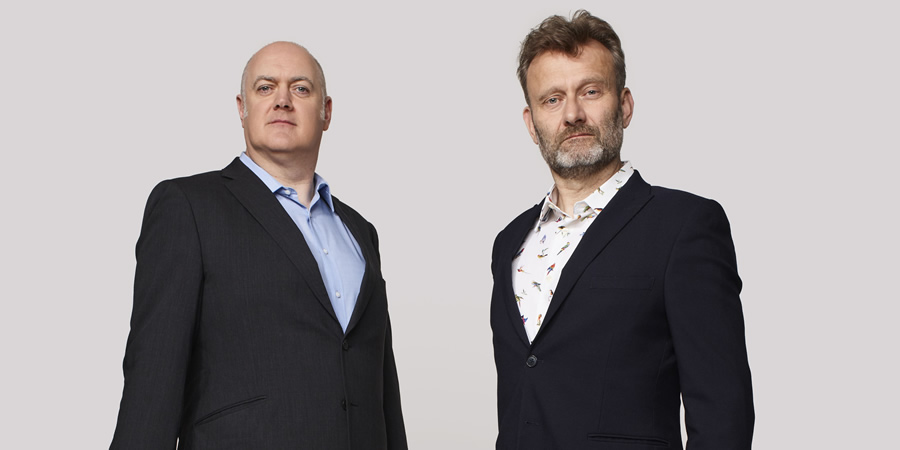 Mock The Week. Image shows from L to R: Dara O Briain, Hugh Dennis. Copyright: Angst Productions. Mock The Week. Image shows from L to R: Dara O Briain, Hugh Dennis. Copyright: Angst Productions.