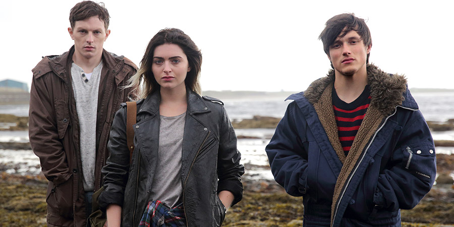 Moon Dogs. Image shows from L to R: Michael (Jack Parry-Jones), Caitlin (Tara Lee), Thor (Christy O'Donnell). Moon Dogs. Image shows from L to R: Michael (Jack Parry-Jones), Caitlin (Tara Lee), Thor (Christy O'Donnell).