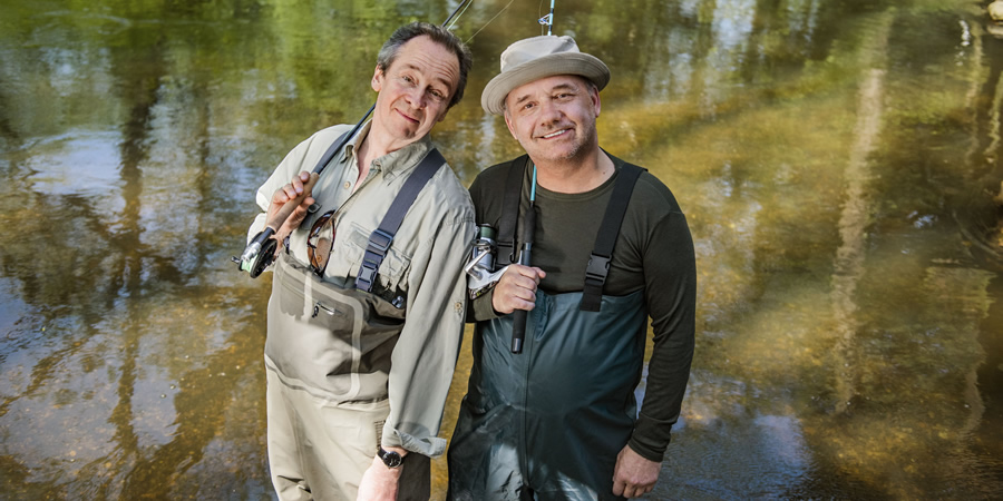 Mortimer & Whitehouse: Gone Fishing. Image shows from L to R: Paul Whitehouse, Bob Mortimer. Copyright: Owl Power. Mortimer & Whitehouse: Gone Fishing. Image shows from L to R: Paul Whitehouse, Bob Mortimer. Copyright: Owl Power.