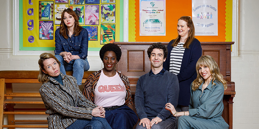 Motherland. Image shows from L to R: Julia (Anna Maxwell Martin), Liz (Diane Morgan), Meg (Tanya Moodie), Kevin (Paul Ready), Anne (Philippa Dunne), Amanda (Lucy Punch). Motherland. Image shows from L to R: Julia (Anna Maxwell Martin), Liz (Diane Morgan), Meg (Tanya Moodie), Kevin (Paul Ready), Anne (Philippa Dunne), Amanda (Lucy Punch).