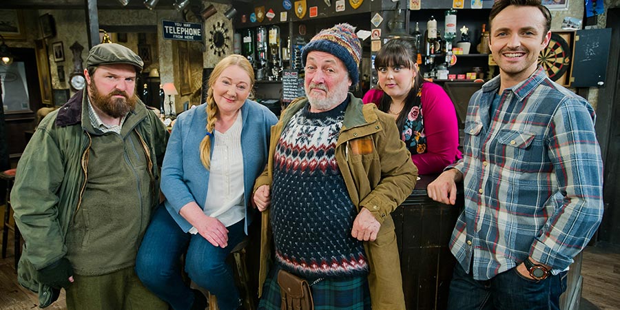 Mountain Goats. Image shows from L to R: Bill (David Ireland), Bernie (Kathryn Howden), Jimmy Miller (Jimmy Chisholm), Jules (Sharon Rooney), Conor (Kevin Mains). Copyright: BBC. Mountain Goats. Image shows from L to R: Bill (David Ireland), Bernie (Kathryn Howden), Jimmy Miller (Jimmy Chisholm), Jules (Sharon Rooney), Conor (Kevin Mains). Copyright: BBC.
