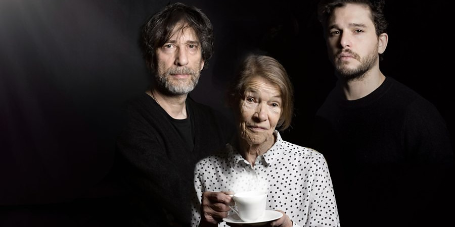 Neil Gaiman's Chivalry. Image shows from L to R: Neil Gaiman, Mrs Whitaker (Glenda Jackson), Sir Galaad (Kit Harington). Copyright: BBC. Neil Gaiman's Chivalry. Image shows from L to R: Neil Gaiman, Mrs Whitaker (Glenda Jackson), Sir Galaad (Kit Harington). Copyright: BBC.