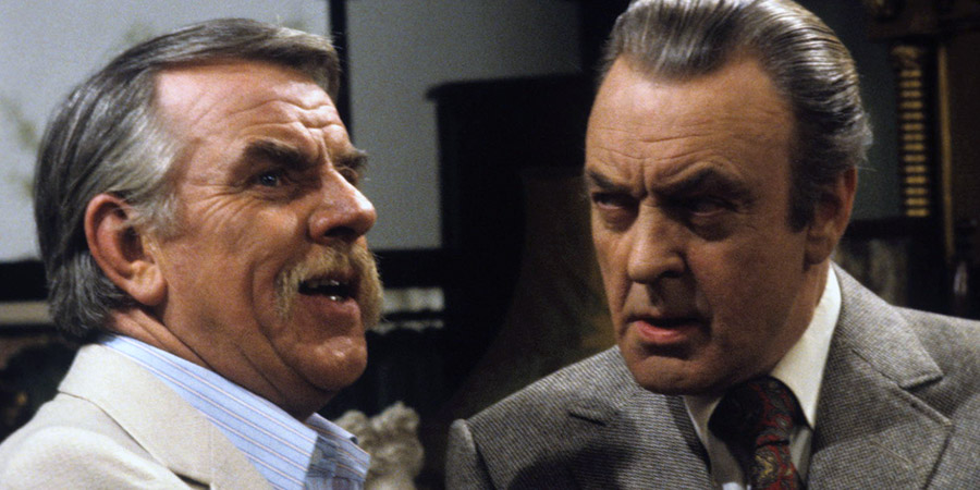 Never The Twain. Image shows from L to R: Oliver Smallbridge (Windsor Davies), Simon Peel (Donald Sinden). Copyright: Thames Television. Never The Twain. Image shows from L to R: Oliver Smallbridge (Windsor Davies), Simon Peel (Donald Sinden). Copyright: Thames Television.