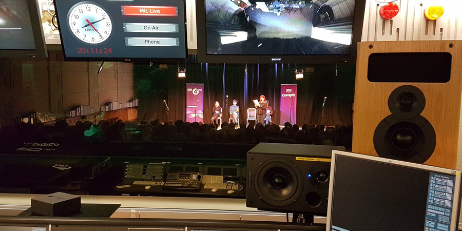 A picture taken from the control room at the BBC Radio Theatre as Newsjack is recorded on the 13th September. Copyright: BBC. A picture taken from the control room at the BBC Radio Theatre as Newsjack is recorded on the 13th September. Copyright: BBC.