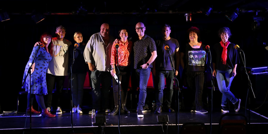 No Gods, No Golf. Image shows from L to R: Mel (Angela Barnes), Clive / Grayson (Jon Pointing), Alexa / Supermarket Woman (Jenny Bede), Patrick (Steve Speirs), Zoe (Zoe Lyons), Dicky / Chris Eubank / Max (Terry Alderton), Waiter / Award Winner (Michael Fabbri), Georgina (Sue Vincent), Freddie / Sharon (Selina Griffiths). No Gods, No Golf. Image shows from L to R: Mel (Angela Barnes), Clive / Grayson (Jon Pointing), Alexa / Supermarket Woman (Jenny Bede), Patrick (Steve Speirs), Zoe (Zoe Lyons), Dicky / Chris Eubank / Max (Terry Alderton), Waiter / Award Winner (Michael Fabbri), Georgina (Sue Vincent), Freddie / Sharon (Selina Griffiths).