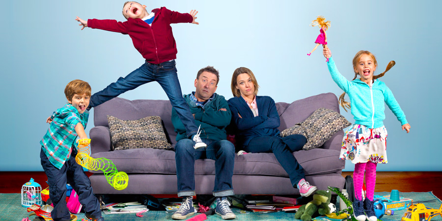 Not Going Out. Image shows from L to R: Benji (Max Pattison), Charlie (Finley Southby), Lee (Lee Mack), Lucy (Sally Bretton), Molly (Francesca Newman). Copyright: BBC. Not Going Out. Image shows from L to R: Benji (Max Pattison), Charlie (Finley Southby), Lee (Lee Mack), Lucy (Sally Bretton), Molly (Francesca Newman). Copyright: BBC.