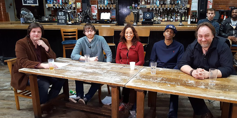 Off The Mic. Image shows from L to R: Sam Russell, Ian Smith, Shazia Mirza, Danny Gray, Mitch Benn. Off The Mic. Image shows from L to R: Sam Russell, Ian Smith, Shazia Mirza, Danny Gray, Mitch Benn.