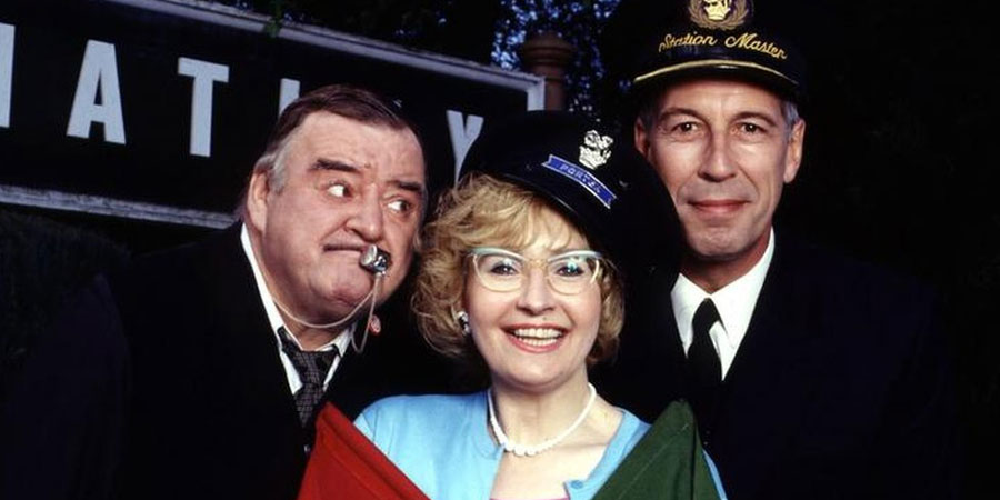 Oh Doctor Beeching!. Image shows from L to R: Jack Skinner (Paul Shane), Ethel Schumann (Su Pollard), Cecil Parkin (Jeffrey Holland). Copyright: BBC. Oh Doctor Beeching!. Image shows from L to R: Jack Skinner (Paul Shane), Ethel Schumann (Su Pollard), Cecil Parkin (Jeffrey Holland). Copyright: BBC.