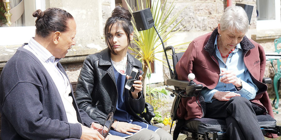 Old. Image shows from L to R: Fred (Peter Straker), Joy (Monisha Gohil), Jenny (Janie Gray). Copyright: Madelaine Couch. Old. Image shows from L to R: Fred (Peter Straker), Joy (Monisha Gohil), Jenny (Janie Gray). Copyright: Madelaine Couch.
