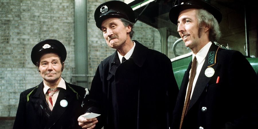 On The Buses. Image shows from L to R: Stan Butler (Reg Varney), Inspector Blake (Stephen Lewis), Jack Harper (Bob Grant). Copyright: London Weekend Television. On The Buses. Image shows from L to R: Stan Butler (Reg Varney), Inspector Blake (Stephen Lewis), Jack Harper (Bob Grant). Copyright: London Weekend Television.