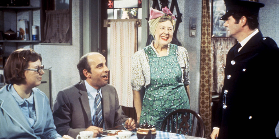 On The Buses. Image shows from L to R: Olive (Anna Karen), Arthur (Michael Robbins), Mum (Cicely Courtneidge), Stan Butler (Reg Varney). Copyright: London Weekend Television. On The Buses. Image shows from L to R: Olive (Anna Karen), Arthur (Michael Robbins), Mum (Cicely Courtneidge), Stan Butler (Reg Varney). Copyright: London Weekend Television.