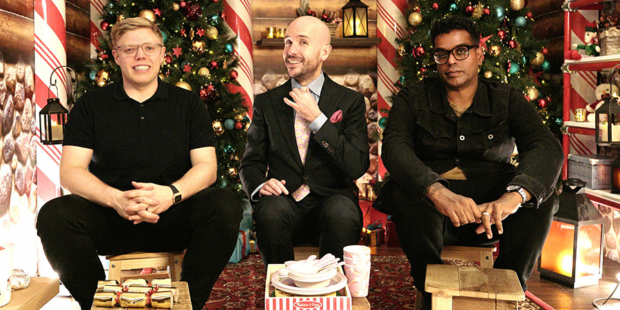 One Night In... Hamleys. Image shows from L to R: Rob Beckett, Tom Allen, Romesh Ranganathan. Copyright: Zeppotron. One Night In... Hamleys. Image shows from L to R: Rob Beckett, Tom Allen, Romesh Ranganathan. Copyright: Zeppotron.