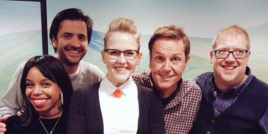One Night Only. Image shows from L to R: London Hughes, Spencer Jones, Pippa Evans, Brian Conley, Richie Webb. Copyright: BBC. One Night Only. Image shows from L to R: London Hughes, Spencer Jones, Pippa Evans, Brian Conley, Richie Webb. Copyright: BBC.