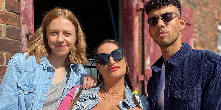 The Other One. Image shows from L to R: Cathy (Ellie White), Cat (Lauren Socha), Callum (Christopher Jeffers). The Other One. Image shows from L to R: Cathy (Ellie White), Cat (Lauren Socha), Callum (Christopher Jeffers).