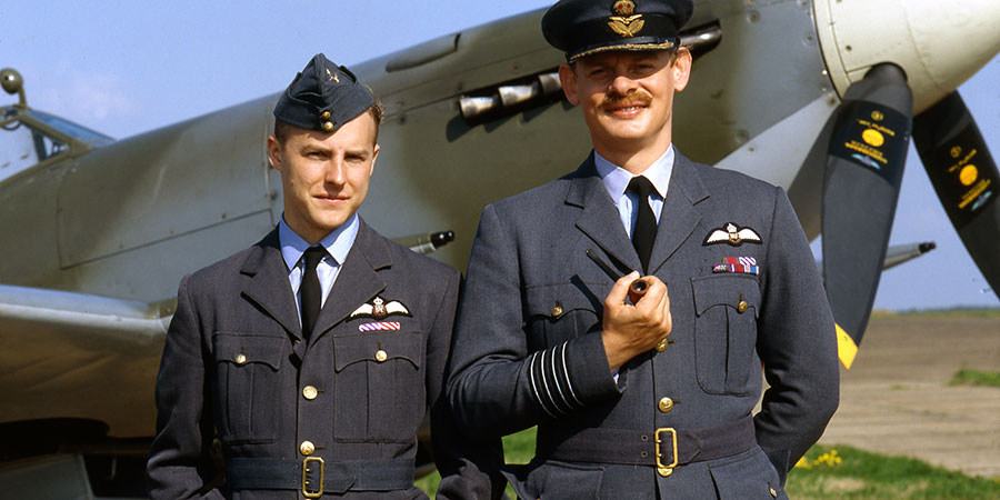 Over Here. Image shows from L to R: Archie Bunting (Samuel West), Group Captain Barker (Martin Clunes). Copyright: BBC. Over Here. Image shows from L to R: Archie Bunting (Samuel West), Group Captain Barker (Martin Clunes). Copyright: BBC.