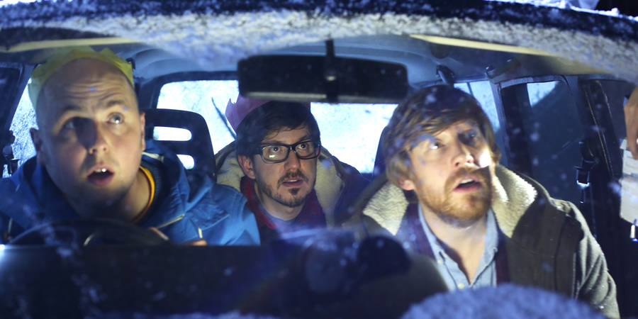 Pappy's Christmas. Image shows from L to R: Tom (Tom Parry), Matthew (Matthew Crosby), Ben (Ben Clark). Copyright: Baby Cow Productions. Pappy's Christmas. Image shows from L to R: Tom (Tom Parry), Matthew (Matthew Crosby), Ben (Ben Clark). Copyright: Baby Cow Productions.