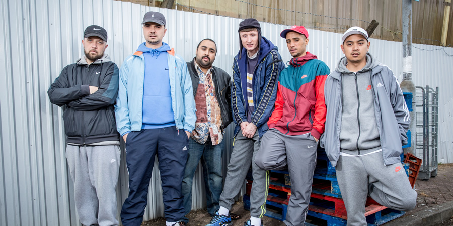 People Just Do Nothing. Image shows from L to R: Beats (Hugo Chegwin), Grindah (Allan Mustafa), Chabuddy G (Asim Chaudhry), Steves (Steve Stamp), Decoy (Daniel Sylvester Woolford), Fantasy (Marvin Jay Alvarez). Copyright: Roughcut Television. People Just Do Nothing. Image shows from L to R: Beats (Hugo Chegwin), Grindah (Allan Mustafa), Chabuddy G (Asim Chaudhry), Steves (Steve Stamp), Decoy (Daniel Sylvester Woolford), Fantasy (Marvin Jay Alvarez). Copyright: Roughcut Television.