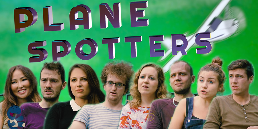 Plane Spotters. Image shows from L to R: Cirrus (Elizabeth Tan), Alan (Stuart Laws), Cessna (Nicola Thorp), Fuselage (Jonny Pelham), Vicky (Annie McGrath), Roland (James McNicholas), Ruth (Harriet Kemsley), Piper (Patrick Turpin). Copyright: Turtle Canyon Comedy. Plane Spotters. Image shows from L to R: Cirrus (Elizabeth Tan), Alan (Stuart Laws), Cessna (Nicola Thorp), Fuselage (Jonny Pelham), Vicky (Annie McGrath), Roland (James McNicholas), Ruth (Harriet Kemsley), Piper (Patrick Turpin). Copyright: Turtle Canyon Comedy.