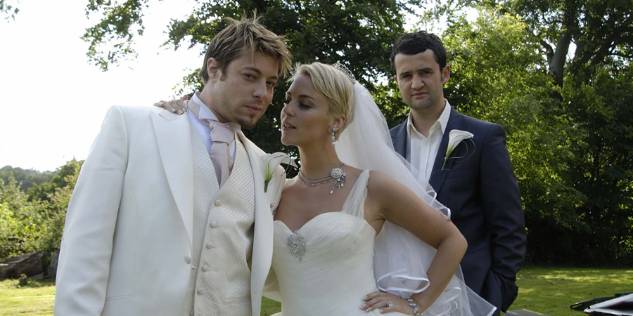 Plus One. Image shows from L to R: Duncan from Blue (Duncan James), Linsey (Miranda Raison), Rob Black (Daniel Mays). Copyright: Kudos Productions. Plus One. Image shows from L to R: Duncan from Blue (Duncan James), Linsey (Miranda Raison), Rob Black (Daniel Mays). Copyright: Kudos Productions.