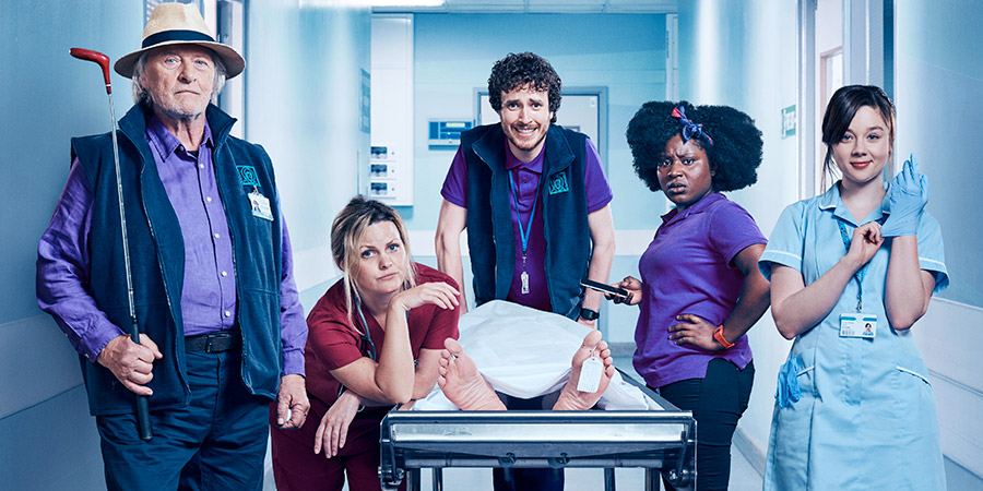 Porters. Image shows from L to R: Tillman (Rutger Hauer), Dr Kelly (Jo Joyner), Simon Porter (Edward Easton), Frankie (Susan Wokoma), Lucy (Claudia Jessie). Porters. Image shows from L to R: Tillman (Rutger Hauer), Dr Kelly (Jo Joyner), Simon Porter (Edward Easton), Frankie (Susan Wokoma), Lucy (Claudia Jessie).