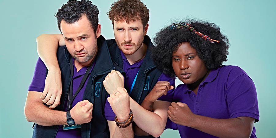 Porters. Image shows from L to R: Anthony De La Mer (Daniel Mays), Simon Porter (Edward Easton), Frankie (Susan Wokoma). Porters. Image shows from L to R: Anthony De La Mer (Daniel Mays), Simon Porter (Edward Easton), Frankie (Susan Wokoma).