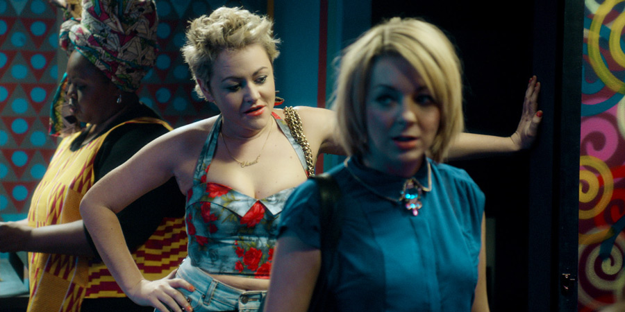 Powder Room. Image shows from L to R: Toilet Attendant (Johnnie Fiori), Chanel (Jaime Winstone), Sam (Sheridan Smith). Copyright: DJ Films. Powder Room. Image shows from L to R: Toilet Attendant (Johnnie Fiori), Chanel (Jaime Winstone), Sam (Sheridan Smith). Copyright: DJ Films.