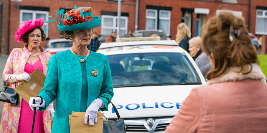 The Queen And I. Image shows from L to R: Margaret (Frances Barber), The Queen (Samantha Bond). Copyright: King Bert Productions. The Queen And I. Image shows from L to R: Margaret (Frances Barber), The Queen (Samantha Bond). Copyright: King Bert Productions.