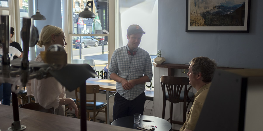 Regular. Image shows from L to R: Barista (Laura Marling), David Elms, Regular (Tim Key). Regular. Image shows from L to R: Barista (Laura Marling), David Elms, Regular (Tim Key).