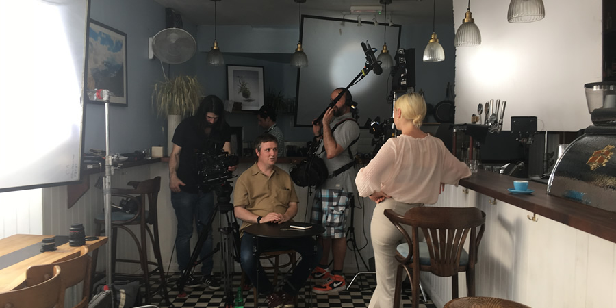 Regular. Image shows from L to R: Regular (Tim Key), Barista (Laura Marling). Regular. Image shows from L to R: Regular (Tim Key), Barista (Laura Marling).