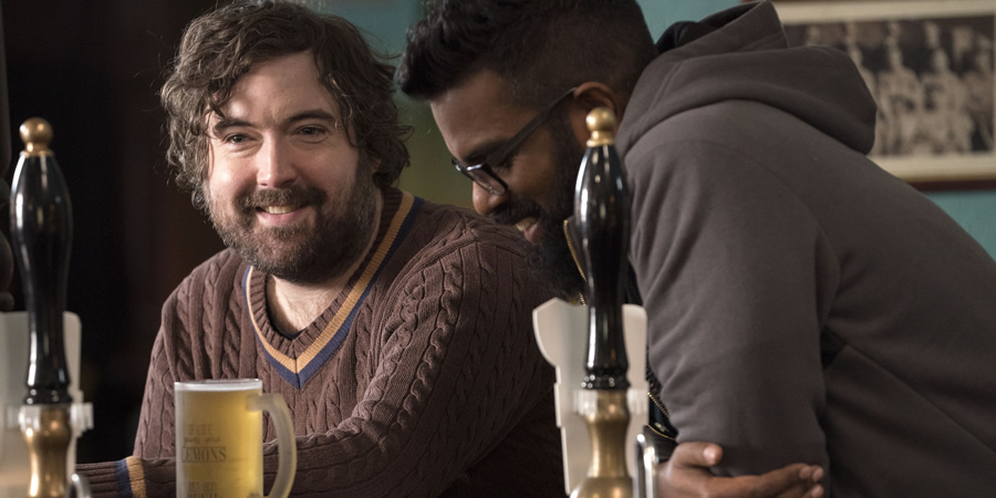 The Reluctant Landlord. Image shows from L to R: Lemon (Nick Helm), Romesh (Romesh Ranganathan). Copyright: What Larks Productions. The Reluctant Landlord. Image shows from L to R: Lemon (Nick Helm), Romesh (Romesh Ranganathan). Copyright: What Larks Productions.
