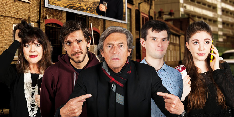 Reluctant Persuaders. Image shows from L to R: Amanda (Josie Lawrence), Joe (Mathew Baynton), Hardacre (Nigel Havers), Teddy (Kieran Hodgson), Laura (Olivia Nixon). Copyright: ABsoLuTeLy Productions. Reluctant Persuaders. Image shows from L to R: Amanda (Josie Lawrence), Joe (Mathew Baynton), Hardacre (Nigel Havers), Teddy (Kieran Hodgson), Laura (Olivia Nixon). Copyright: ABsoLuTeLy Productions.