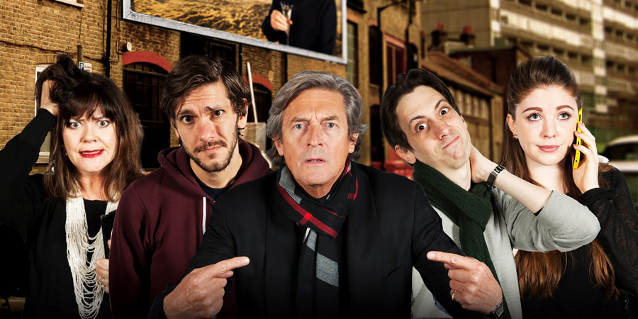 Reluctant Persuaders. Image shows from L to R: Amanda (Josie Lawrence), Joe (Mathew Baynton), Hardacre (Nigel Havers), Teddy (Rasmus Hardiker), Laura (Olivia Nixon). Copyright: ABsoLuTeLy Productions. Reluctant Persuaders. Image shows from L to R: Amanda (Josie Lawrence), Joe (Mathew Baynton), Hardacre (Nigel Havers), Teddy (Rasmus Hardiker), Laura (Olivia Nixon). Copyright: ABsoLuTeLy Productions.