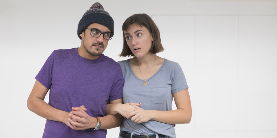 Ricky Whittington rehearsals. Image shows from L to R: Omar Ibrahim, Rosa Robson. Copyright: Claire Haigh. Ricky Whittington rehearsals. Image shows from L to R: Omar Ibrahim, Rosa Robson. Copyright: Claire Haigh.