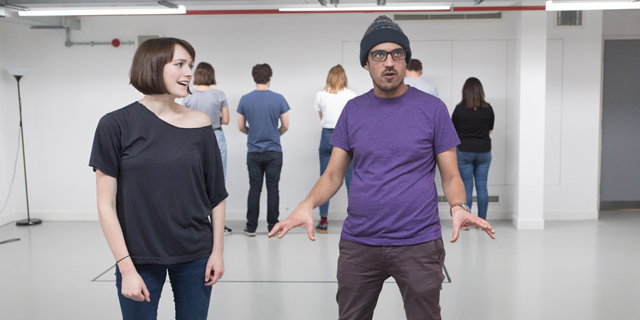 Ricky Whittington rehearsals. Image shows from L to R: Charlotte Ritchie, Omar Ibrahim. Copyright: Claire Haigh. Ricky Whittington rehearsals. Image shows from L to R: Charlotte Ritchie, Omar Ibrahim. Copyright: Claire Haigh.