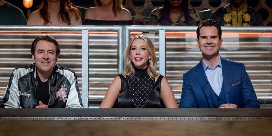 Roast Battle. Image shows from L to R: Jonathan Ross, Katherine Ryan, Jimmy Carr. Roast Battle. Image shows from L to R: Jonathan Ross, Katherine Ryan, Jimmy Carr.