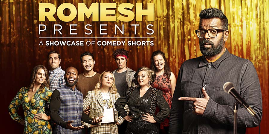 Romesh Presents.... Image shows from L to R: Ellie Taylor, Barry Rogers (Luke McQueen), Darren Harriott, Nigel Ng, Amelia Dimoldenberg, Anna Mann (Colin Hoult), Kiri Pritchard-McLean, Rosie Jones, Romesh Ranganathan. Copyright: Sky. Romesh Presents.... Image shows from L to R: Ellie Taylor, Barry Rogers (Luke McQueen), Darren Harriott, Nigel Ng, Amelia Dimoldenberg, Anna Mann (Colin Hoult), Kiri Pritchard-McLean, Rosie Jones, Romesh Ranganathan. Copyright: Sky.