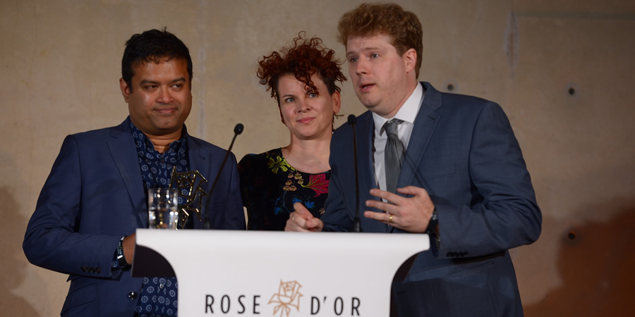 Image shows from L to R: Paul Sinha, Julia McKenzie, Ed Morrish. Copyright: Rose d'Or. Image shows from L to R: Paul Sinha, Julia McKenzie, Ed Morrish. Copyright: Rose d'Or.