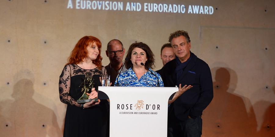 Image shows from L to R: Caroline Moran, Unknown, Caitlin Moran, Unknown, Kenton Allen. Copyright: Rose d'Or. Image shows from L to R: Caroline Moran, Unknown, Caitlin Moran, Unknown, Kenton Allen. Copyright: Rose d'Or.
