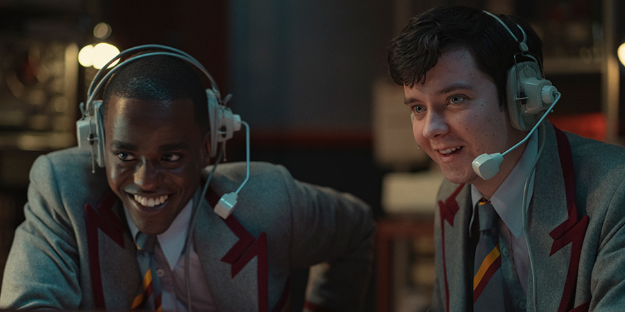 Sex Education. Image shows from L to R: Eric Effiong (Ncuti Gatwa), Otis Milburn (Asa Butterfield). Copyright: Eleven Film. Sex Education. Image shows from L to R: Eric Effiong (Ncuti Gatwa), Otis Milburn (Asa Butterfield). Copyright: Eleven Film.