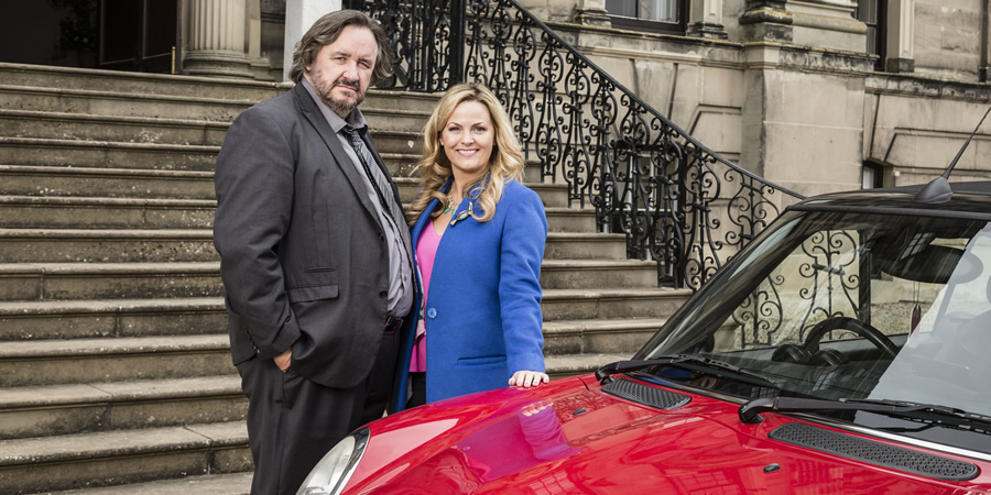 Shakespeare & Hathaway - Private Investigators. Image shows from L to R: Frank Hathaway (Mark Benton), Luella Shakespeare (Jo Joyner). Shakespeare & Hathaway - Private Investigators. Image shows from L to R: Frank Hathaway (Mark Benton), Luella Shakespeare (Jo Joyner).