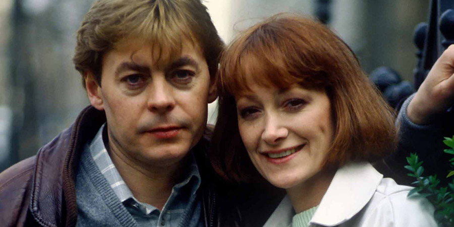 Shelley. Image shows from L to R: James Shelley (Hywel Bennett), Frances Smith/Shelley (Belinda Sinclair). Copyright: Thames Television. Shelley. Image shows from L to R: James Shelley (Hywel Bennett), Frances Smith/Shelley (Belinda Sinclair). Copyright: Thames Television.
