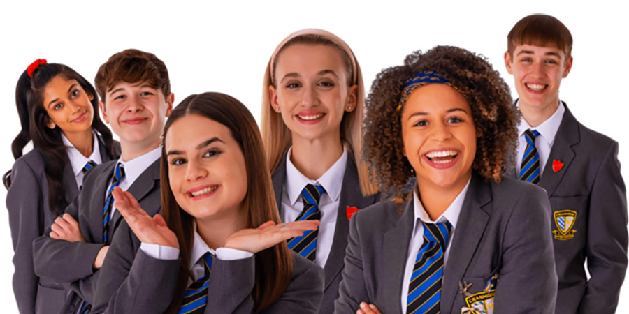 So Awkward. Image shows from L to R: Kat (Nethra Tilakumara), Sid (Raif Clarke), Lily Hampton (Cleo Demetriou), Martha Fitzgerald (Sophia Dall'Aglio), Jas Salford (Emily Burnett), Ollie Coulton (Archie Lyndhurst). Copyright: Channel X North. So Awkward. Image shows from L to R: Kat (Nethra Tilakumara), Sid (Raif Clarke), Lily Hampton (Cleo Demetriou), Martha Fitzgerald (Sophia Dall'Aglio), Jas Salford (Emily Burnett), Ollie Coulton (Archie Lyndhurst). Copyright: Channel X North.