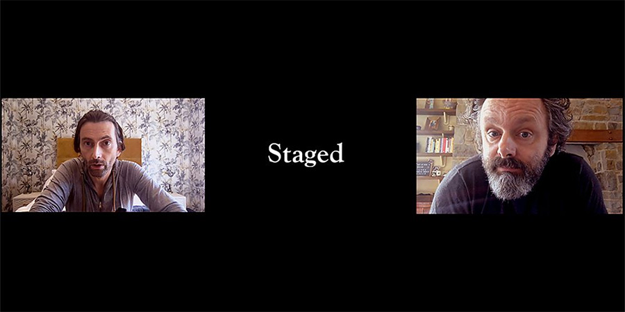 Staged. Image shows from L to R: David (David Tennant), Michael (Michael Sheen). Staged. Image shows from L to R: David (David Tennant), Michael (Michael Sheen).