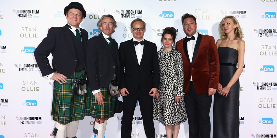 Stan & Ollie. Image shows from L to R: Oliver Hardy (John C. Reilly), Stan Laurel (Steve Coogan), Jon S. Baird, Lucille Hardy (Shirley Henderson), Bernard Delfont (Rufus Jones), Ida Kitaeva Laurel (Nina Arianda). Stan & Ollie. Image shows from L to R: Oliver Hardy (John C. Reilly), Stan Laurel (Steve Coogan), Jon S. Baird, Lucille Hardy (Shirley Henderson), Bernard Delfont (Rufus Jones), Ida Kitaeva Laurel (Nina Arianda).