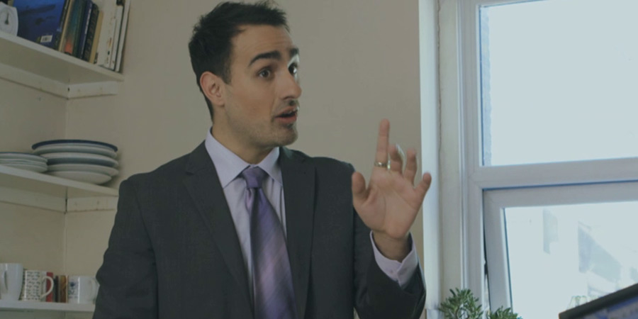 Stath Lets Flats. Stath (Jamie Demetriou). Copyright: Roughcut Television. Stath Lets Flats. Stath (Jamie Demetriou). Copyright: Roughcut Television.
